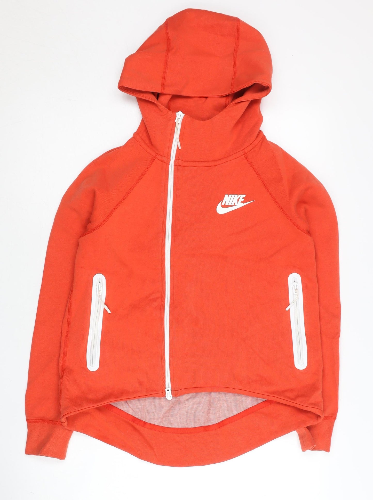 Nike Women Orange Full Zip Hoodie S Sports Raglan Sleeve