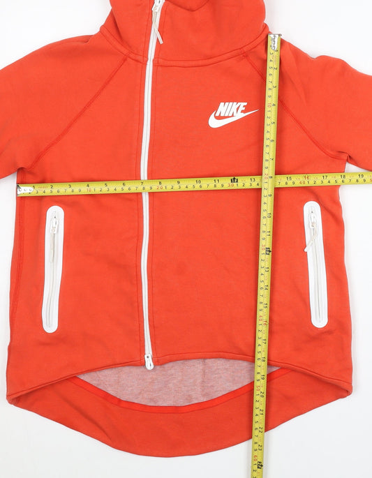 Nike Women Orange Full Zip Hoodie S Sports Raglan Sleeve
