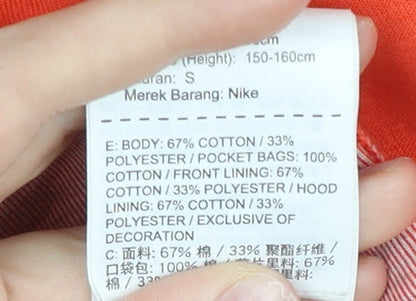 Nike Women Orange Full Zip Hoodie S Sports Raglan Sleeve