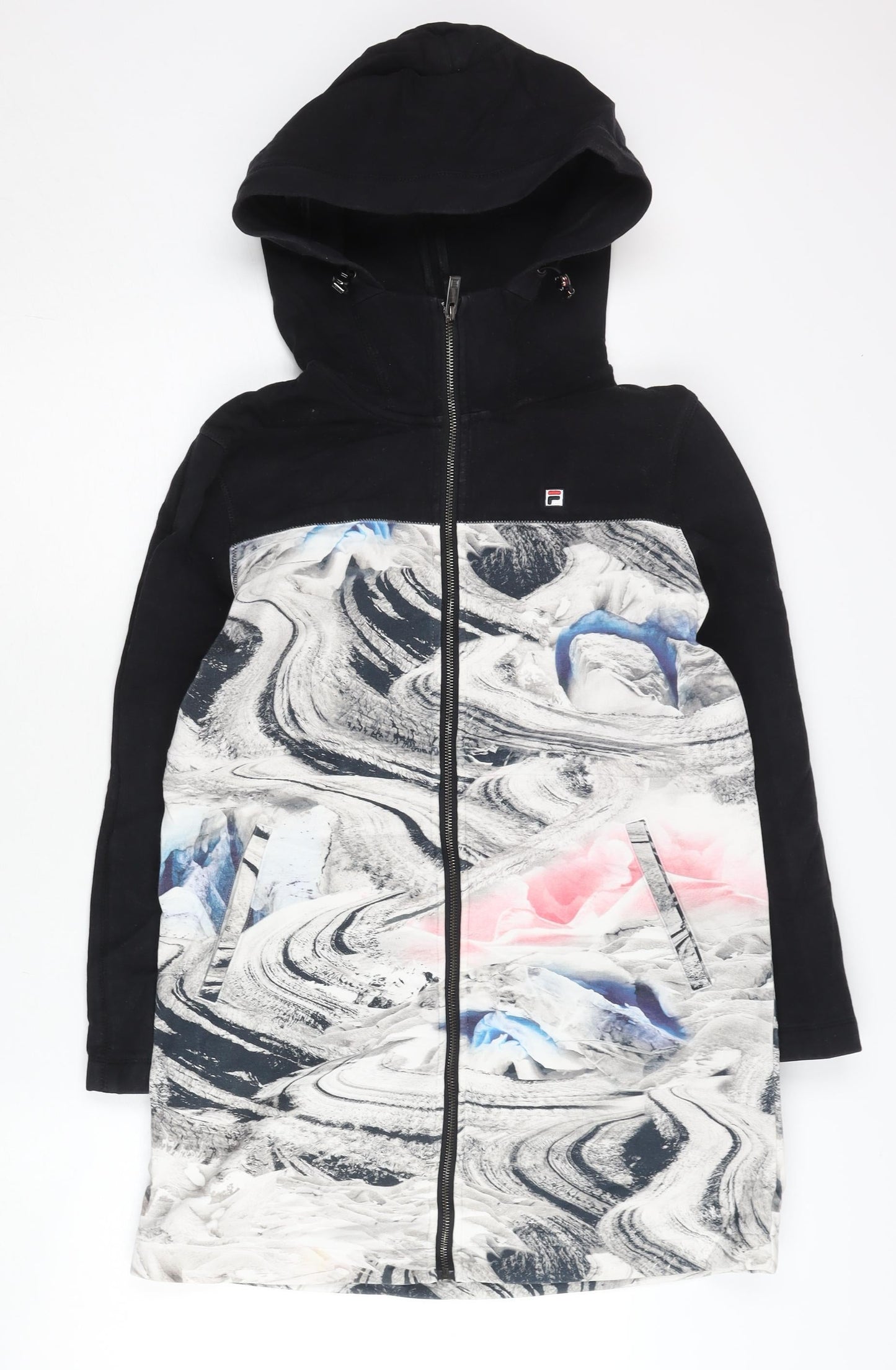 Fila Women's Black Multicoloured Full Zip Hoodie Size 6