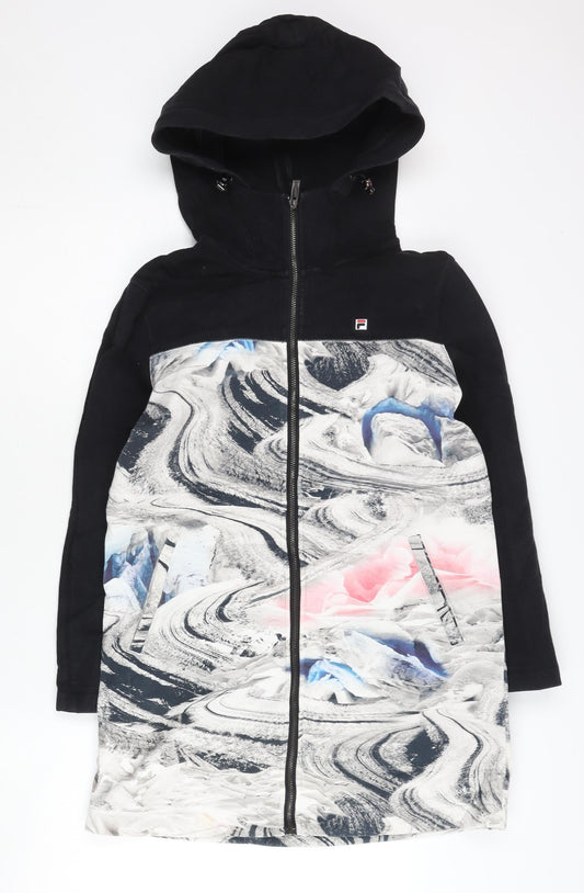 Fila Women's Black Multicoloured Full Zip Hoodie Size 6