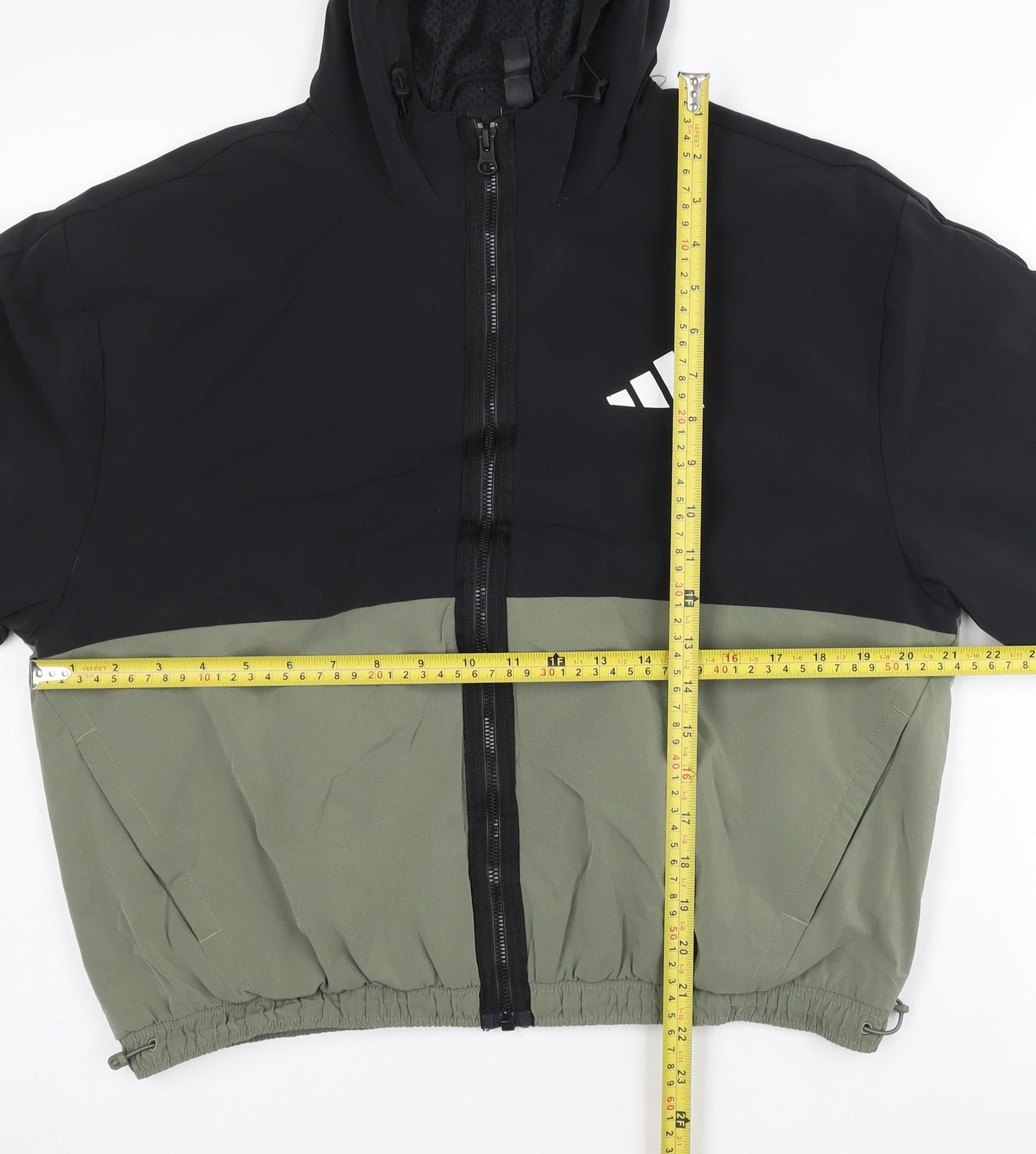 Adidas Womens Black Green Size 12 Windbreaker Jacket Hoodie