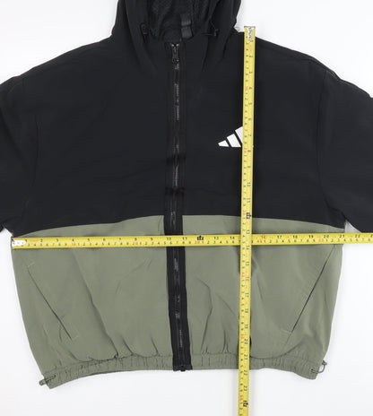 Adidas Womens Black Green Size 12 Windbreaker Jacket Hoodie