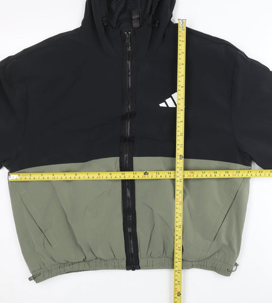 Adidas Womens Black Green Size 12 Windbreaker Jacket Hoodie