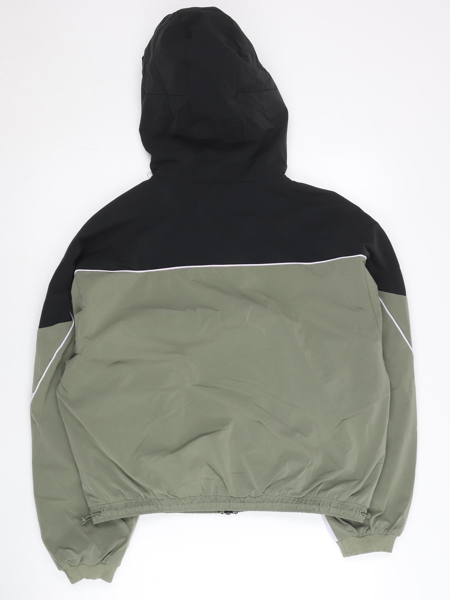 Adidas Womens Black Green Size 12 Windbreaker Jacket Hoodie