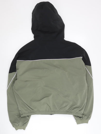 Adidas Womens Black Green Size 12 Windbreaker Jacket Hoodie