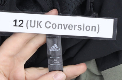 Adidas Womens Black Green Size 12 Windbreaker Jacket Hoodie