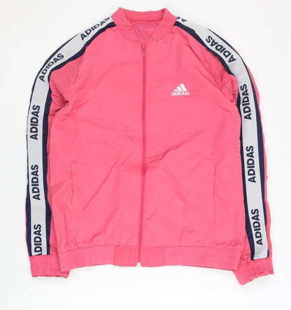 Adidas Womens Pink Track Jacket Size 8 Full Zip Lightweight Sports