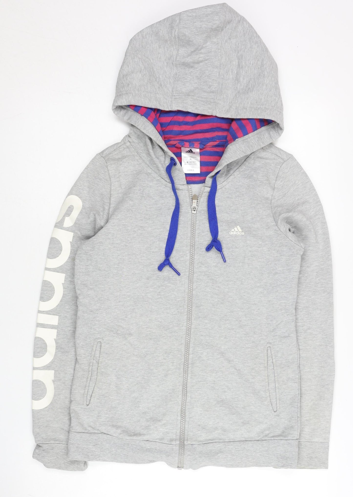 Adidas Womens Grey Zip Hoodie Size 10 Regular Fit Sportswear