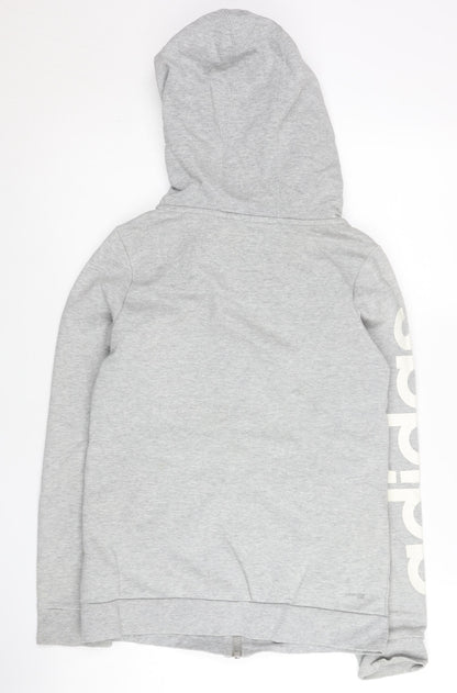 Adidas Womens Grey Zip Hoodie Size 10 Regular Fit Sportswear