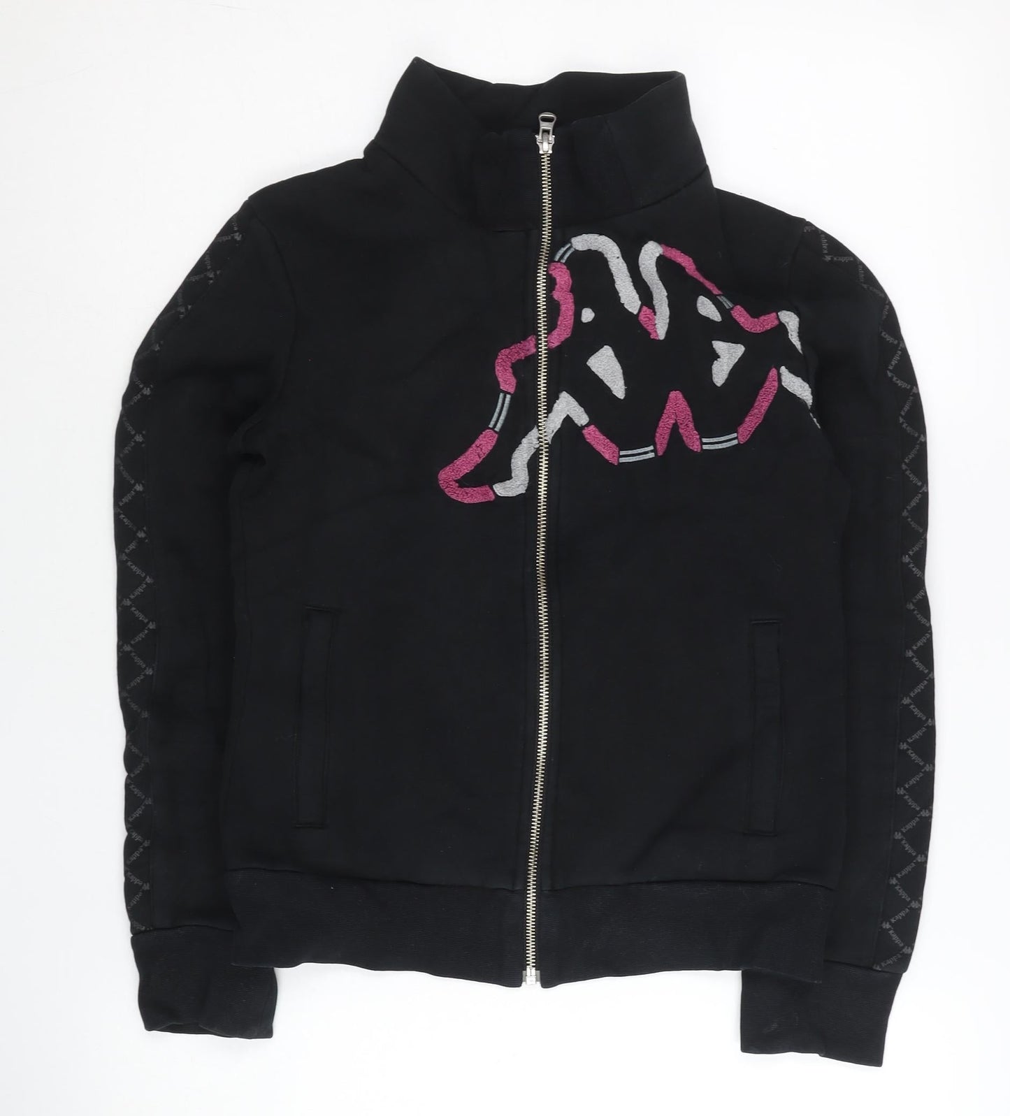 Kappa Women Black Track Jacket Size 8 Full Zip Cotton Blend