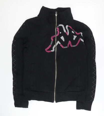 Kappa Women Black Track Jacket Size 8 Full Zip Cotton Blend