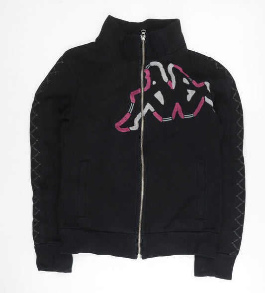 Kappa Women Black Track Jacket Size 8 Full Zip Cotton Blend