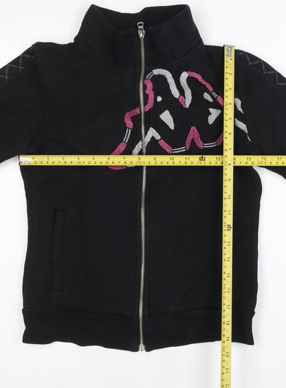 Kappa Women Black Track Jacket Size 8 Full Zip Cotton Blend