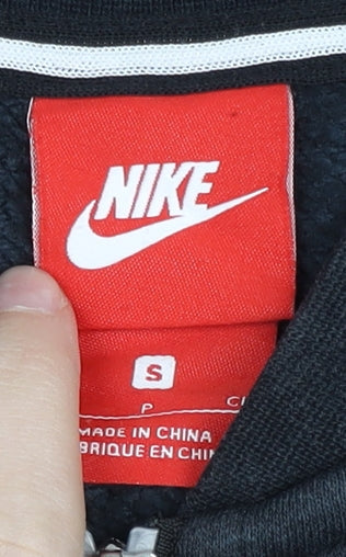 Nike Womens Black Small Varsity Jacket Full Zip Cotton Blend