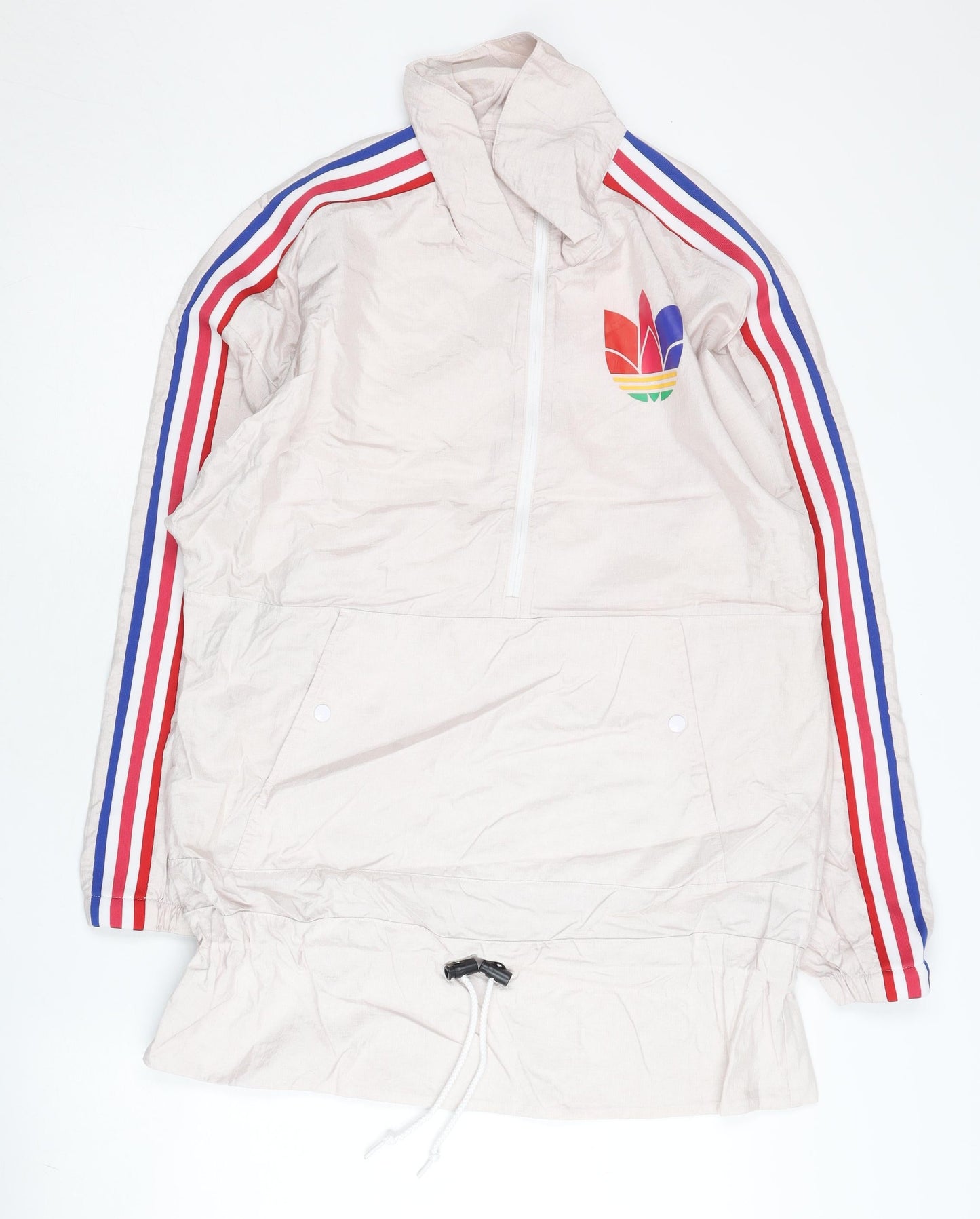 Adidas Women's Beige Windbreaker Jacket Size 8 Lightweight Nylon