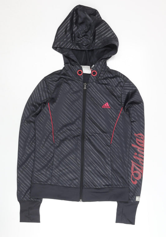 Adidas Womens Black Size 8 Full Zip Hoodie Sweatshirt Polyester