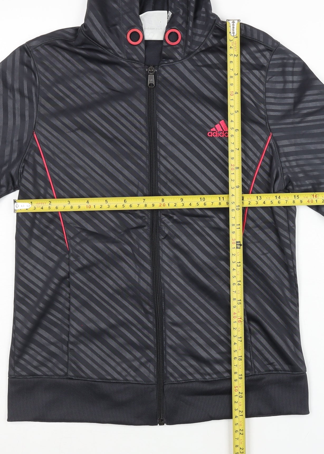 Adidas Womens Black Size 8 Full Zip Hoodie Sweatshirt Polyester