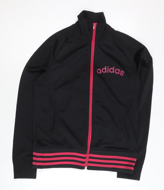 Adidas Womens Black Size 12 Track Jacket Full Zip Sports Top