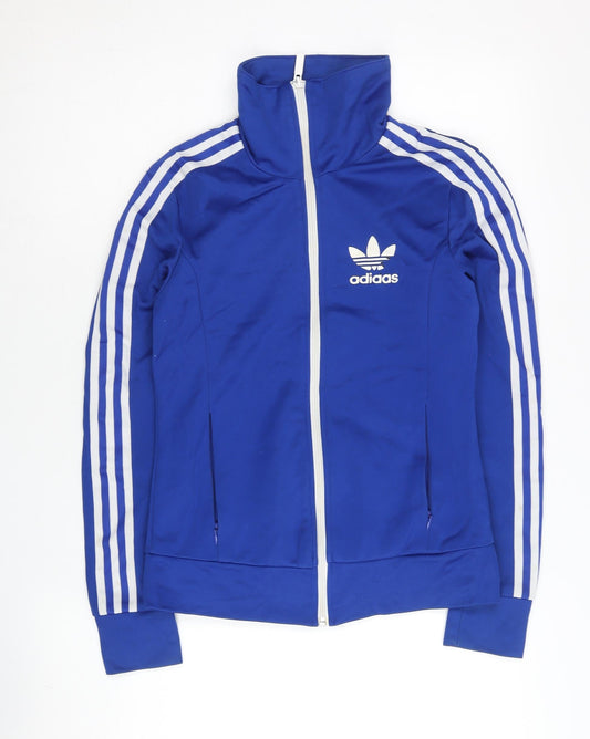 Adidas Women’s Blue Track Jacket Size 8 Full Zip Cotton Blend