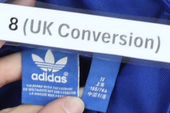 Adidas Women’s Blue Track Jacket Size 8 Full Zip Cotton Blend