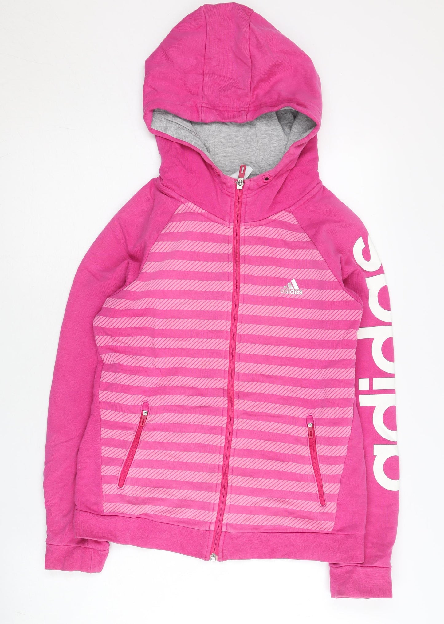 Adidas Womens Pink Full Zip Hoodie Size 12 Cotton Blend Sportswear