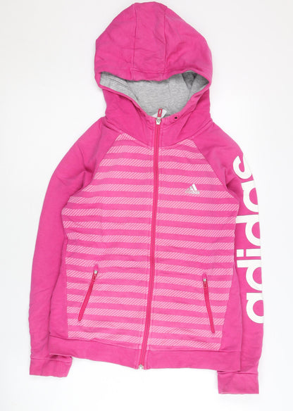 Adidas Womens Pink Full Zip Hoodie Size 12 Cotton Blend Sportswear
