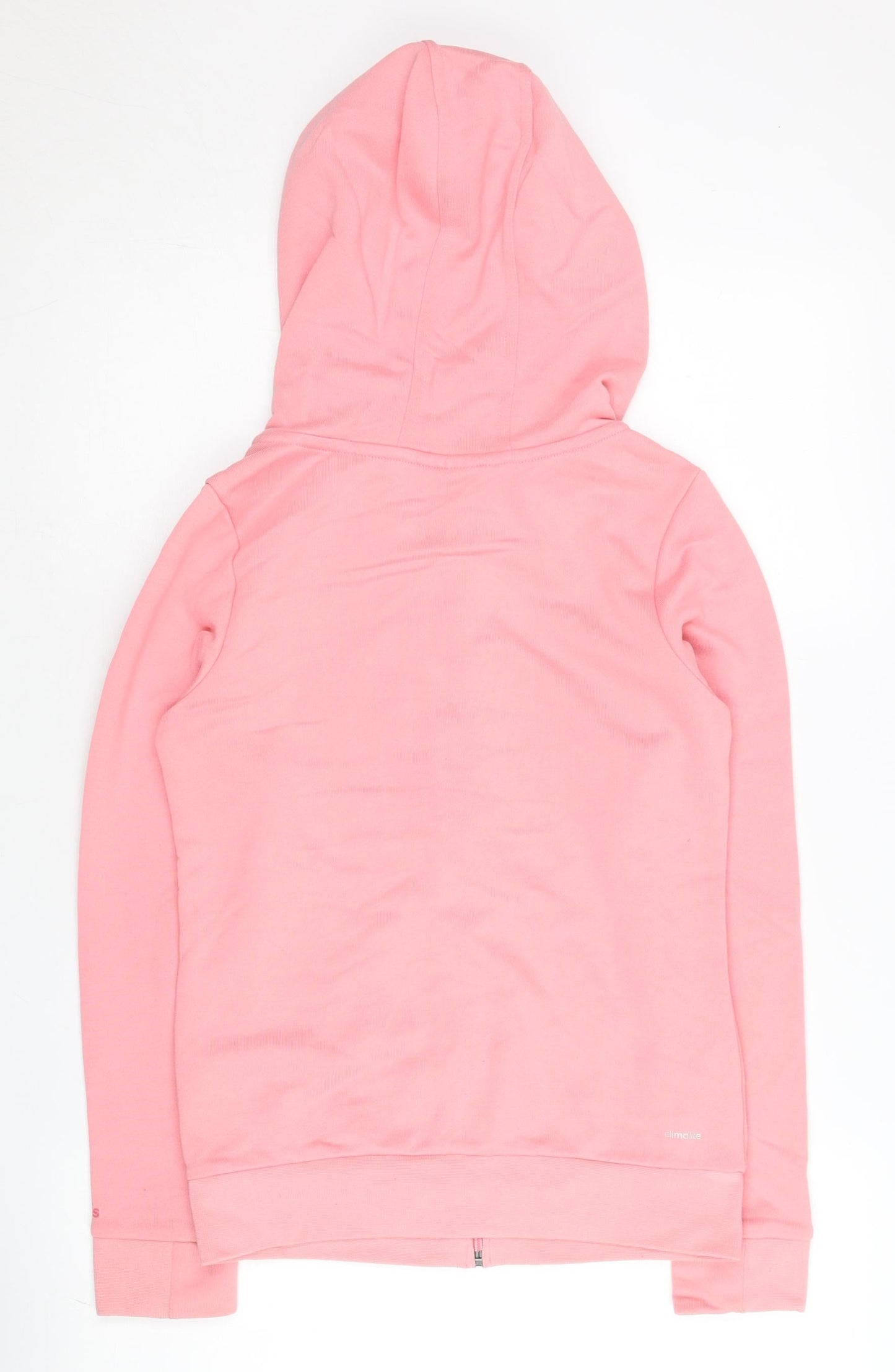 Adidas Womens Pink Full Zip Hoodie Size 8 UK Logo Print Sportswear
