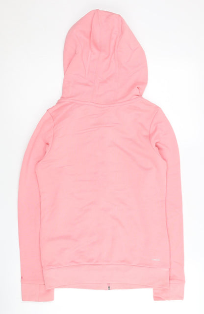 Adidas Womens Pink Full Zip Hoodie Size 8 UK Logo Print Sportswear