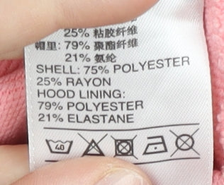 Adidas Womens Pink Full Zip Hoodie Size 8 UK Logo Print Sportswear