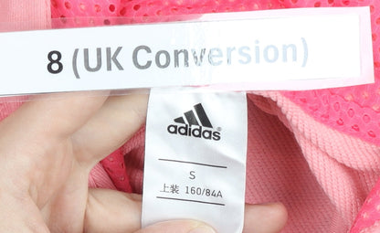 Adidas Womens Pink Full Zip Hoodie Size 8 UK Logo Print Sportswear