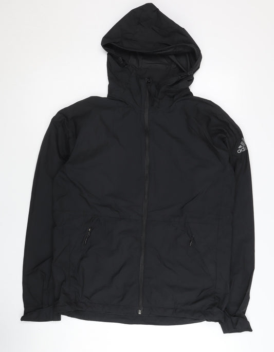 Adidas Women Black Size 12 Windbreaker Jacket Hooded Sports