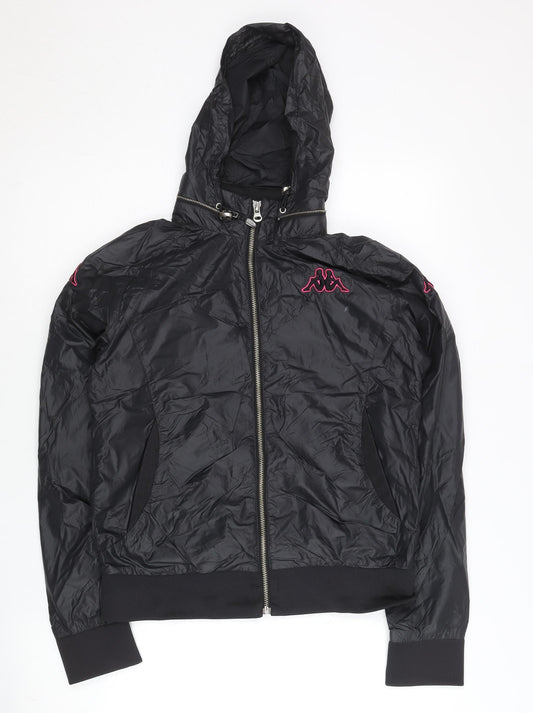 Kappa Womens Black Windbreaker Jacket Size 10 Hooded Lightweight