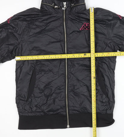 Kappa Womens Black Windbreaker Jacket Size 10 Hooded Lightweight