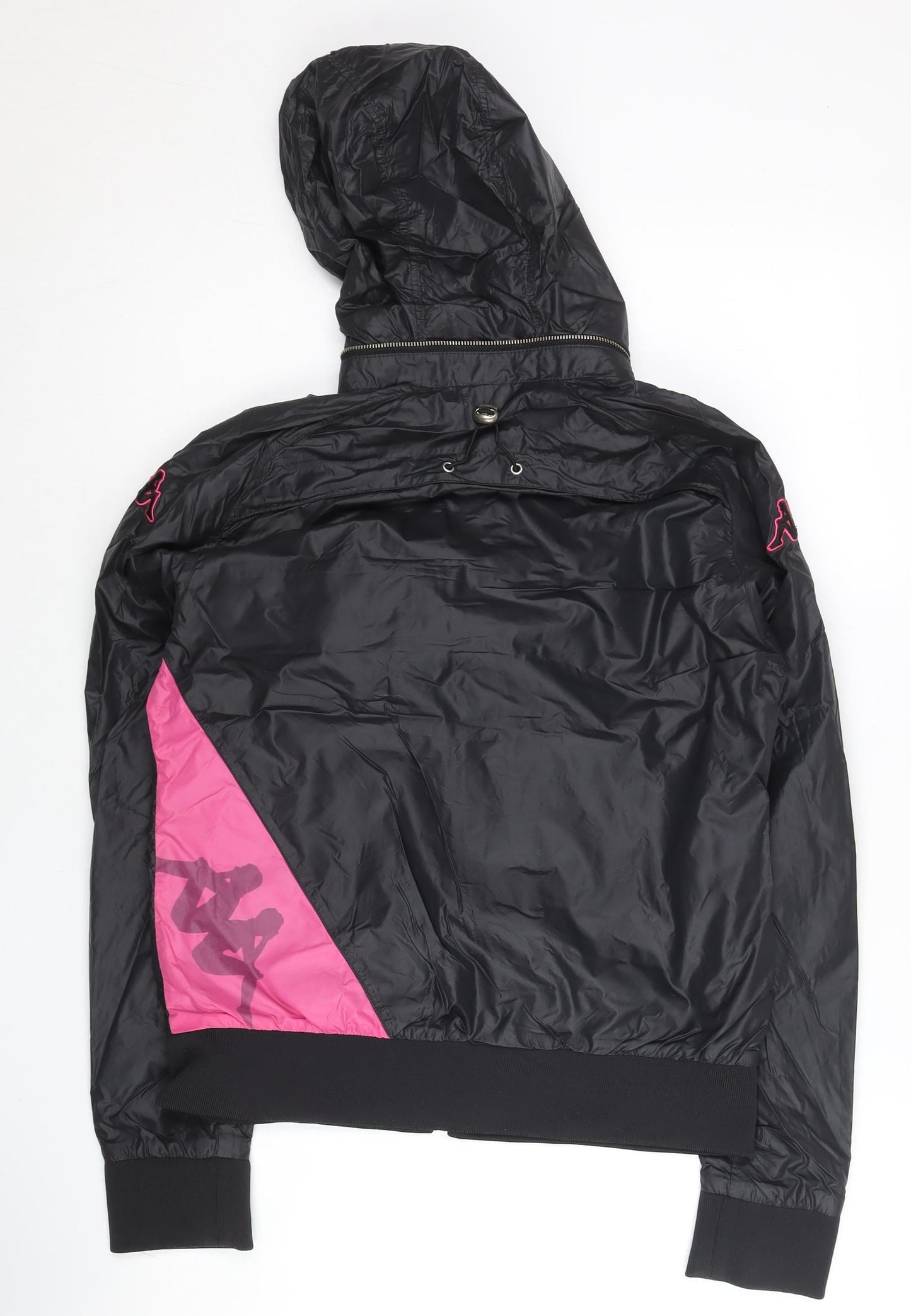 Kappa Womens Black Windbreaker Jacket Size 10 Hooded Lightweight