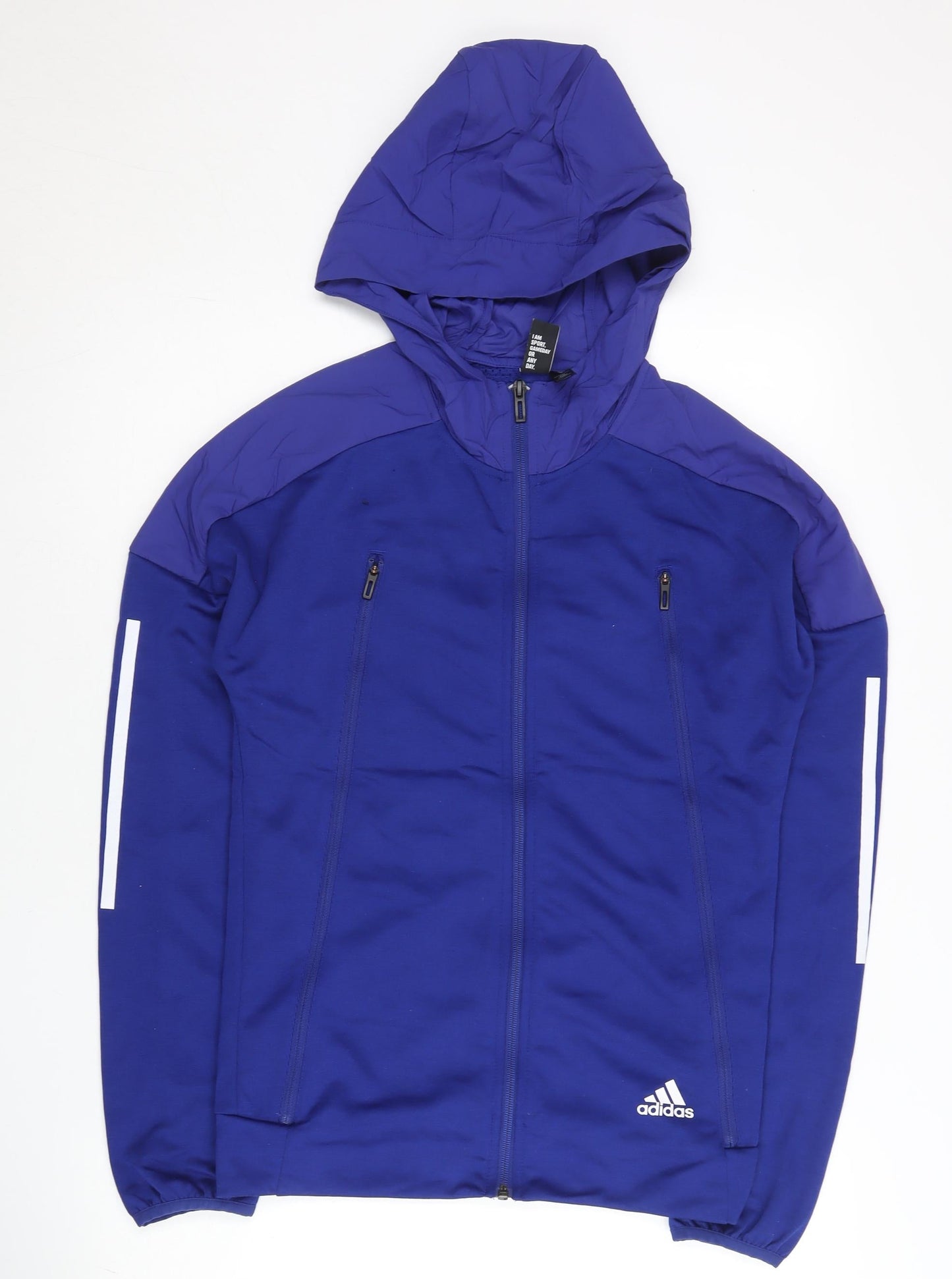 Adidas Womens Blue Windbreaker Jacket Size 10 Hooded Lightweight