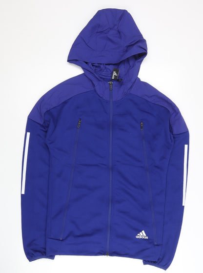 Adidas Womens Blue Windbreaker Jacket Size 10 Hooded Lightweight