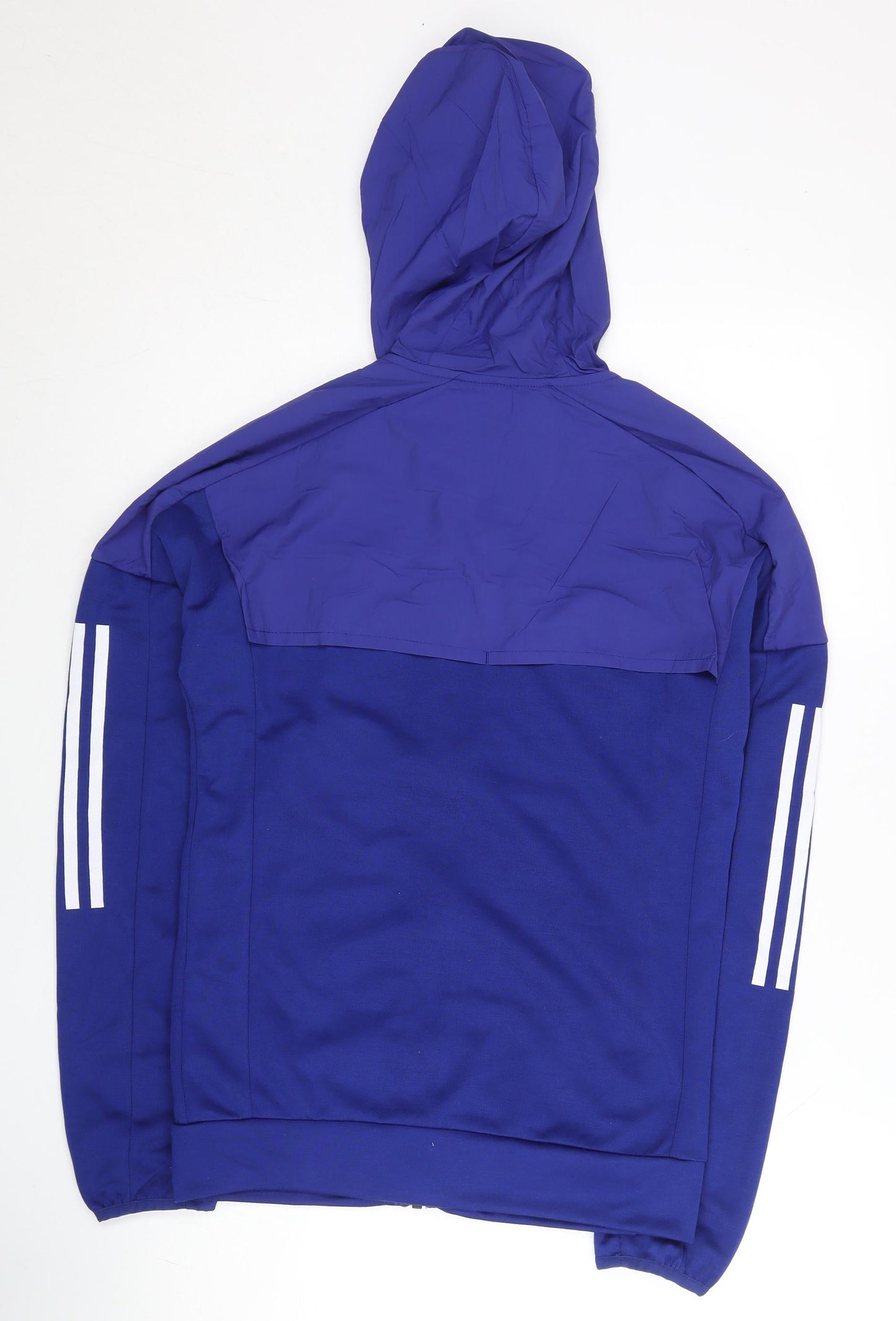 Adidas Womens Blue Windbreaker Jacket Size 10 Hooded Lightweight