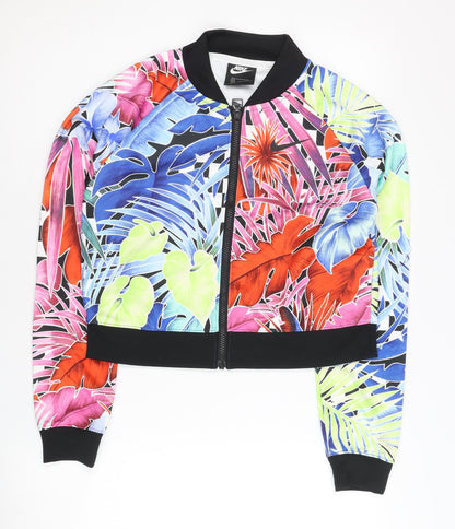 Nike Womens Multicoloured Floral Varsity Jacket Size M Cropped Lightweight