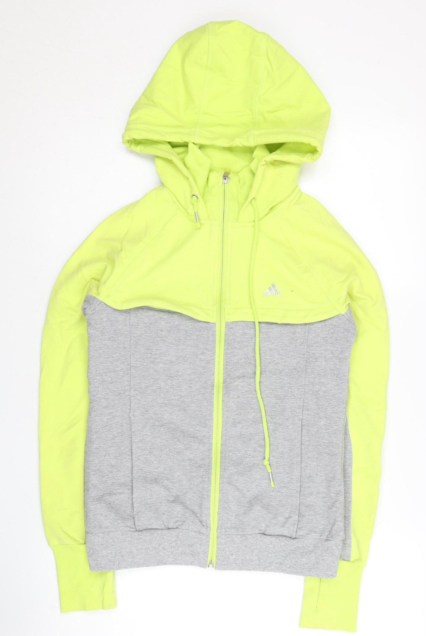 Adidas Women’s Grey & Neon Yellow Full Zip Hoodie Size UK 8