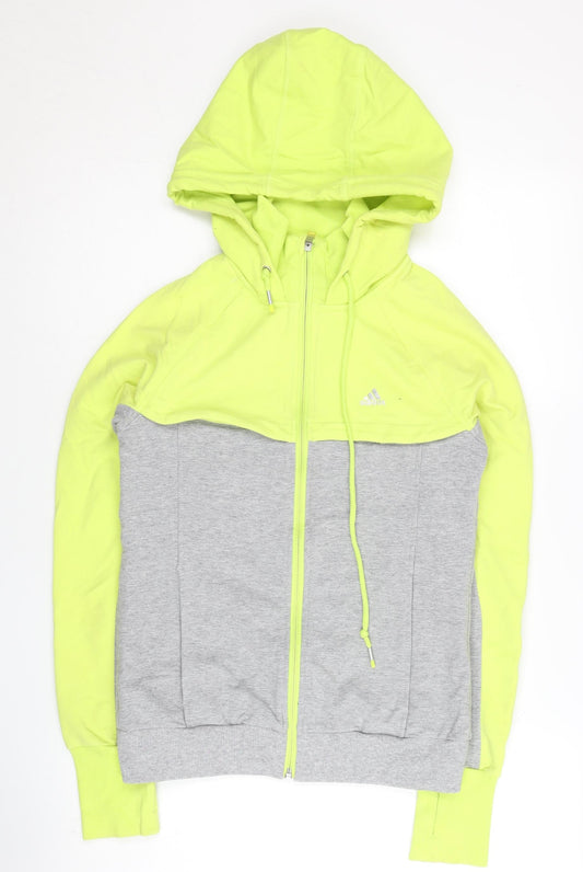 Adidas Women’s Grey & Neon Yellow Full Zip Hoodie Size UK 8