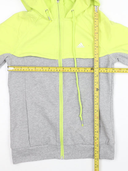 Adidas Women’s Grey & Neon Yellow Full Zip Hoodie Size UK 8
