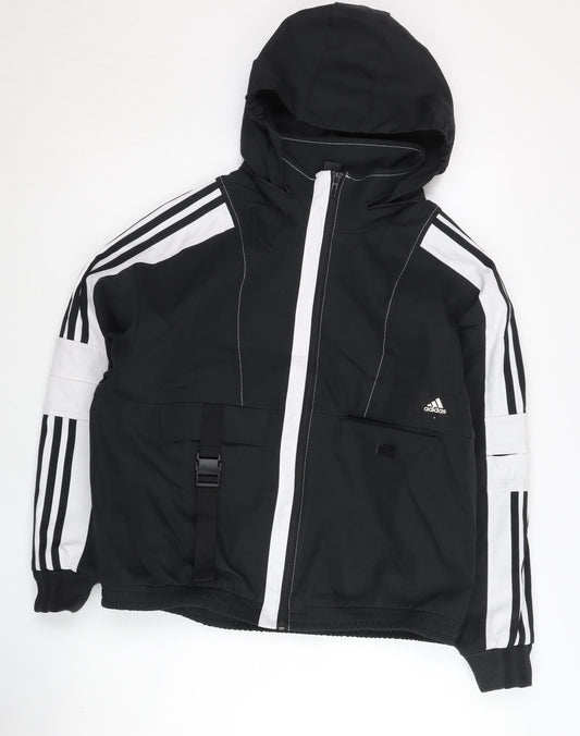 Adidas Womens Black Size 10 Track Jacket Hooded Full Zip Polyester