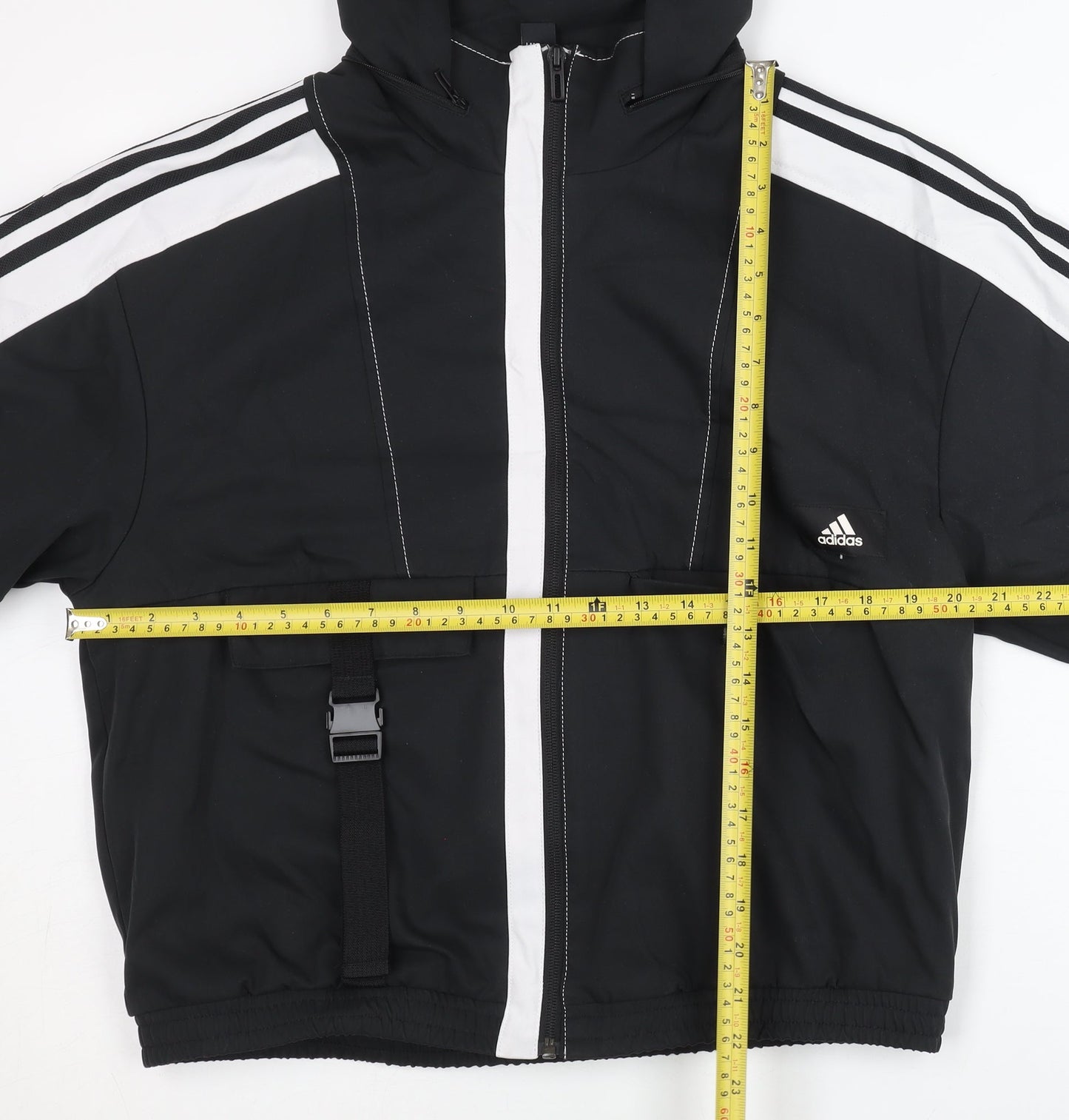 Adidas Womens Black Size 10 Track Jacket Hooded Full Zip Polyester