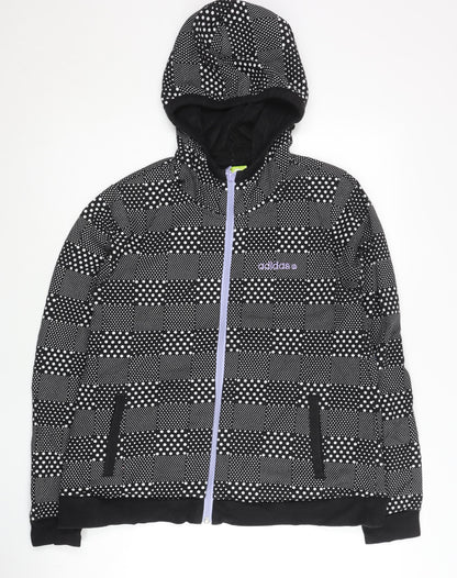 Adidas Womens Black Polka Dot Full Zip Hoodie Size 10
