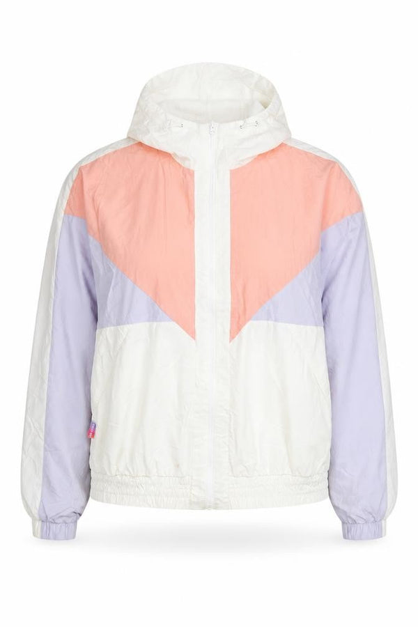 Xtep Womens White Pink Purple Windbreaker Jacket Size 16 Hooded Lightweight