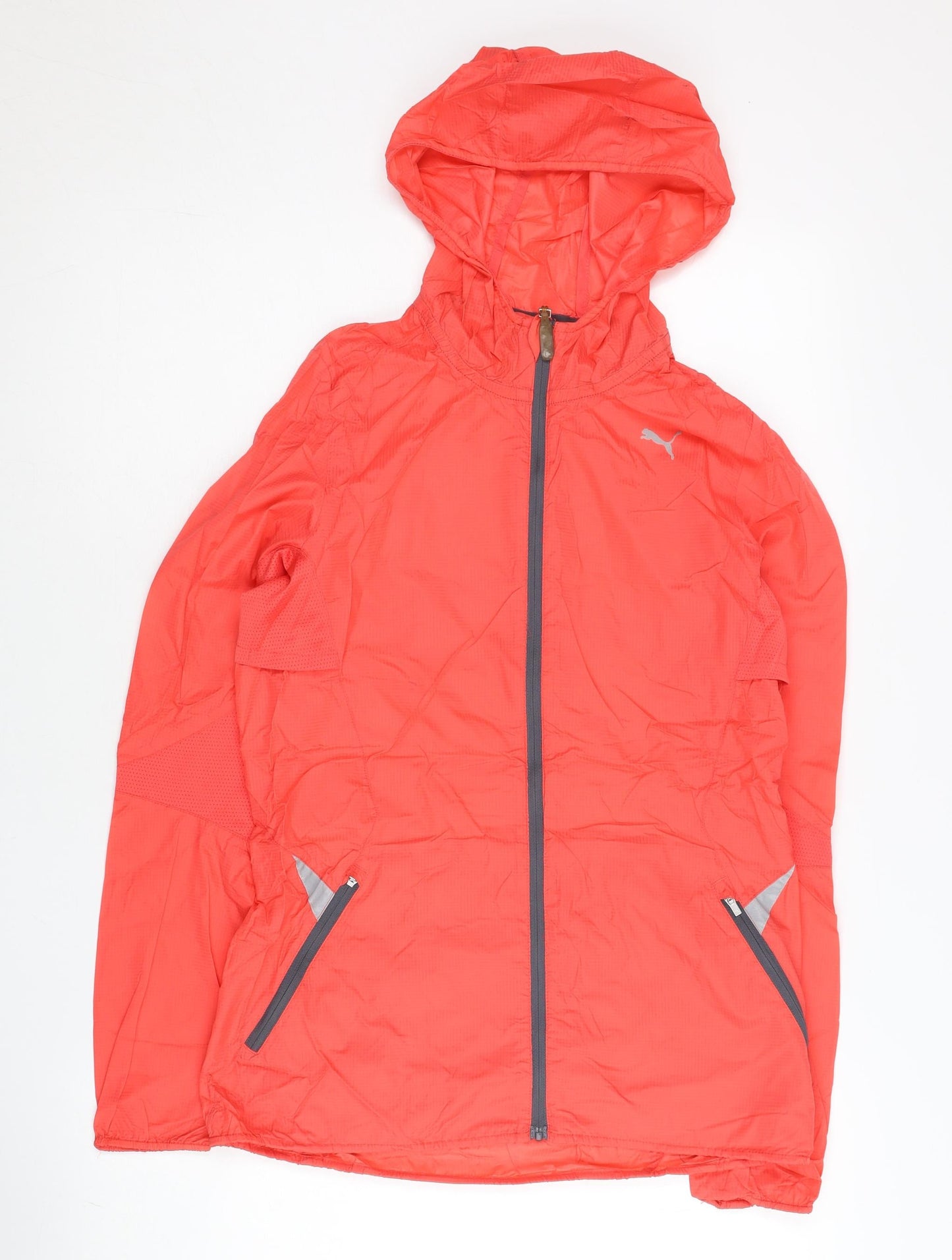 Puma Womens Red Windbreaker Jacket Size 8 Hooded Reflective