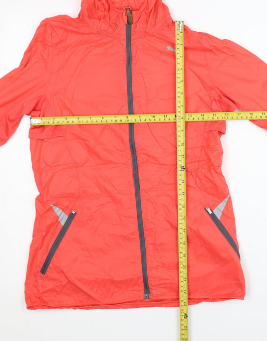 Puma Womens Red Windbreaker Jacket Size 8 Hooded Reflective