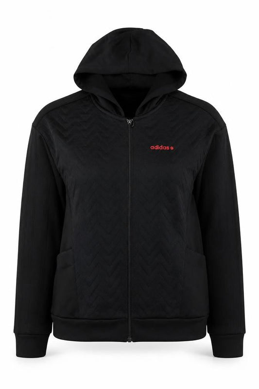 Front view of Adidas Women’s Black Full Zip Hoodie Jacket M Quilted Sportswear