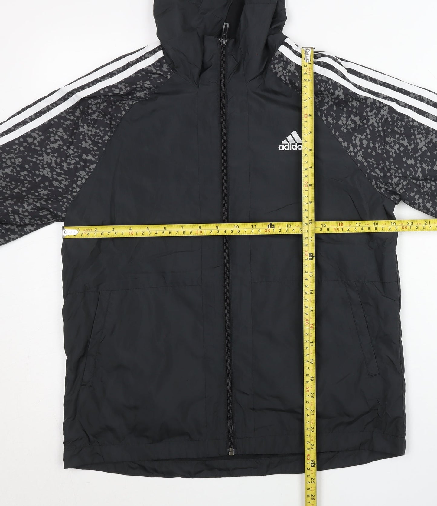 Adidas Womens Black Size 8 Windbreaker Jacket Hooded Full Zip